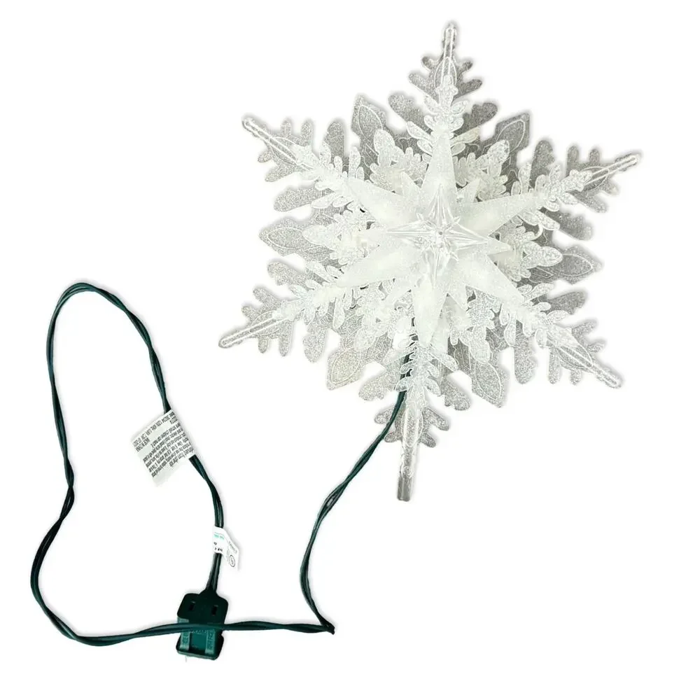White Snowflake Light Up Christmas Tree Topper Warm White Lights Plug In 10